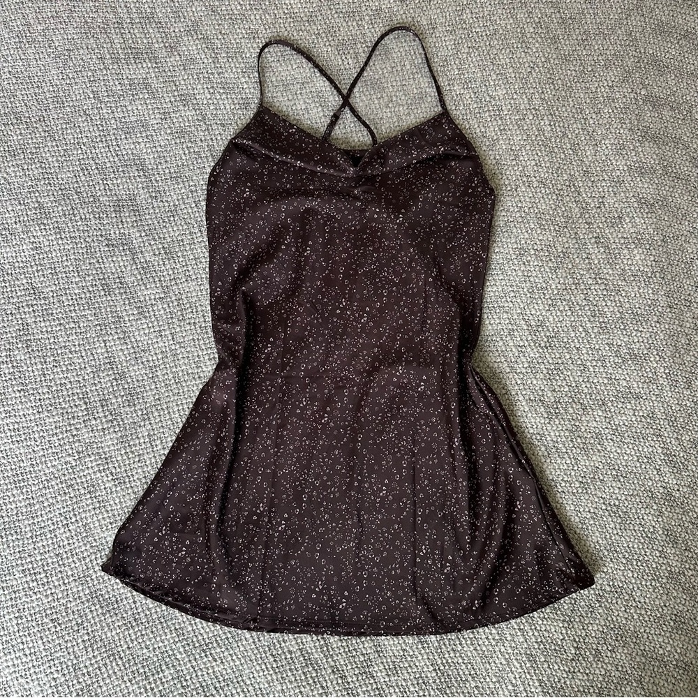 Cotton On Brown Dress with Pink Floral Pattern